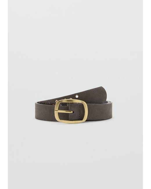 MANGO TEEN Gray Leather Belt With Eyelets
