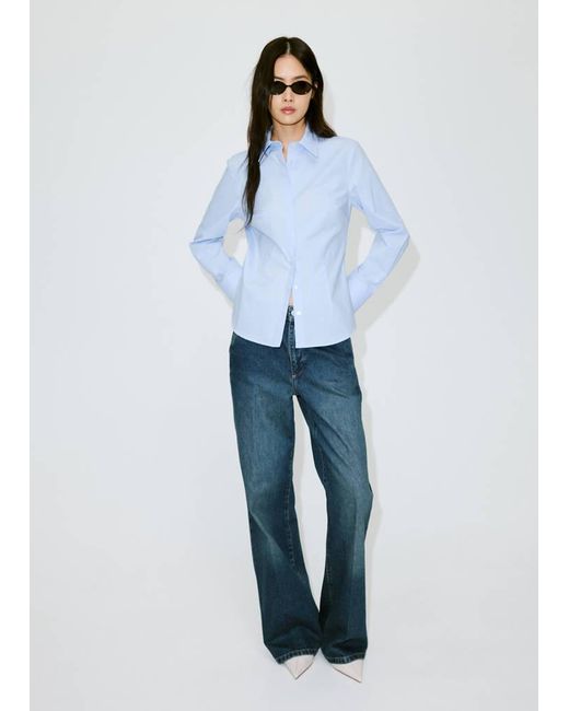 Mango Blue Slim-Fit Poplin Shirt