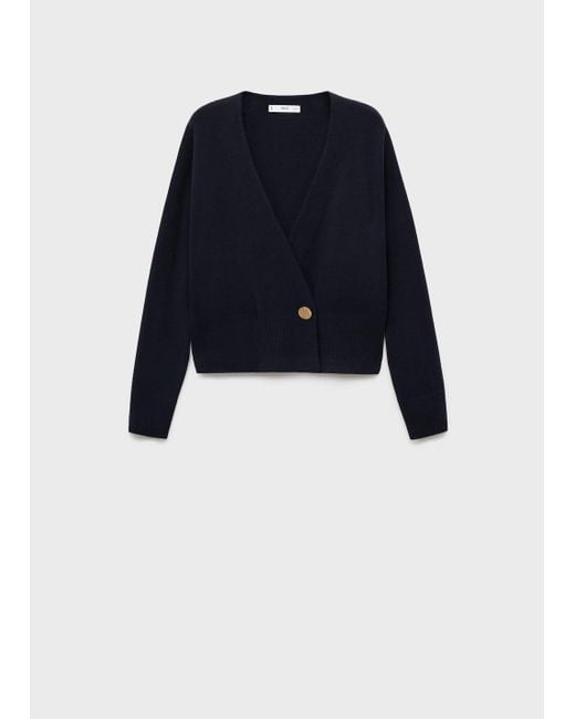 Mango Gray Cross-Over Cardigan With Jewel Button