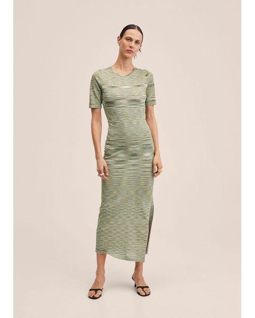 Mango Synthetic Fitted Jersey Dress Green - Lyst