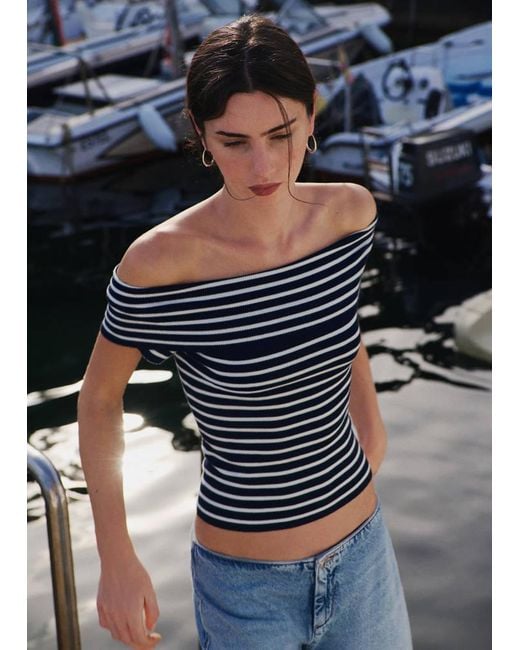 MANGO TEEN Gray Striped Boat-Neck Top
