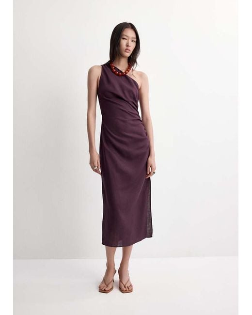 Mango Purple Asymmetrical Dress With Side Slit