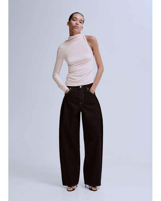 Mango White Asymmetric Long-Sleeve Top