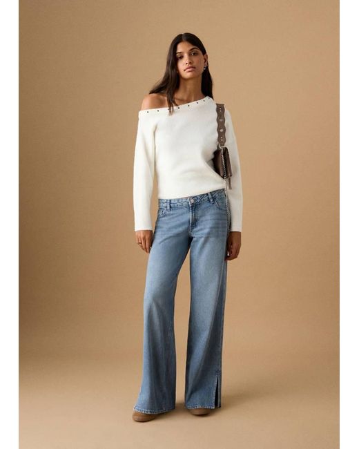 MANGO TEEN Blue Asymmetrical Studded Sweater