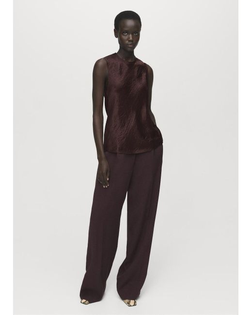 Mango Brown Crinkled Effect Satin Blouse