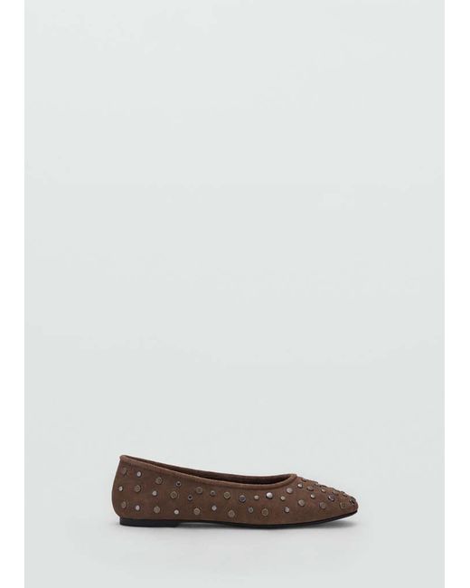 MANGO TEEN White Studded Leather Ballet Flats