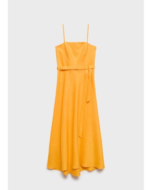 Mango Black Bow Linen-Blend Dress