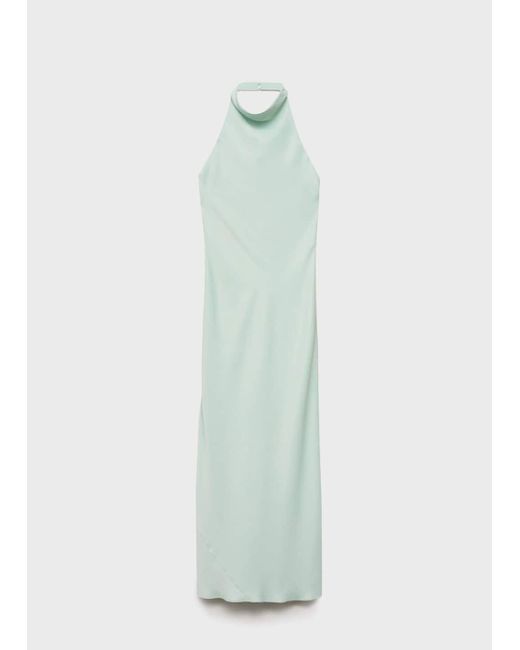 Mango Green Satin Halter Neck Dress