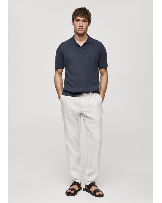 Mango Blue Fine Knit Cotton Polo Shirt Indigo for men