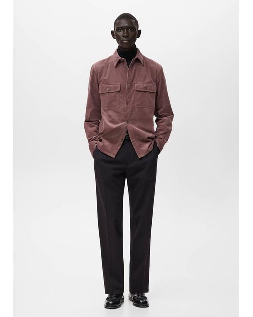 Mango Red Corduroy Overshirt With Pockets for men