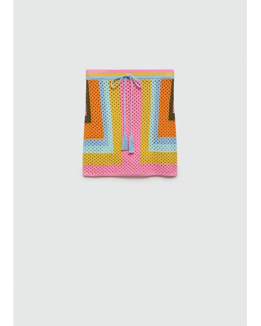 Mango Pink Crochet Mini Skirt With Bow Fastening