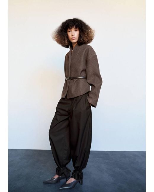 Mango White High Neck Belted Jacket