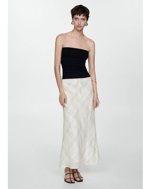 Mango White Printed Linen-blend Skirt