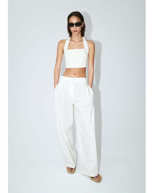 Mango White Crop Top Halter Neck