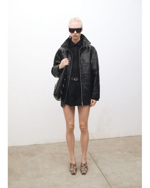 Mango Black Oversized Patchwork Leather Coat