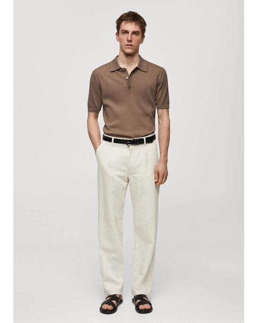 Mango White Knit Cotton Polo Shirt Dark for men