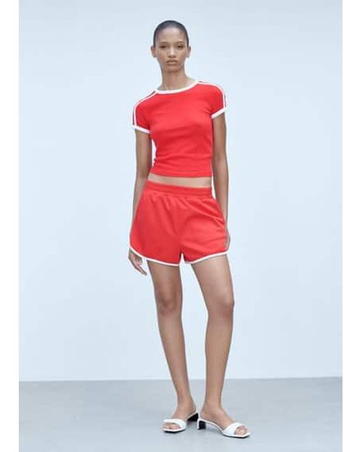 Mango Red Straight Shorts With Contrasting Trim Intense