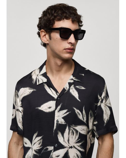 Mango Blue Regular-fit Hawaiian-print Shirt for men