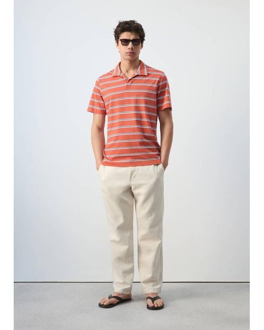 Mango White Regular-Fit Striped Piqué Cotton Polo Shirt for men