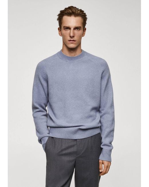 Mango Blue Knitted Sweater With Ribbed Details Sky for men