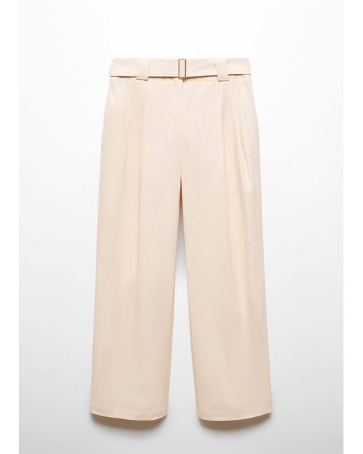 Mango White Trousers With Belt Loops Off