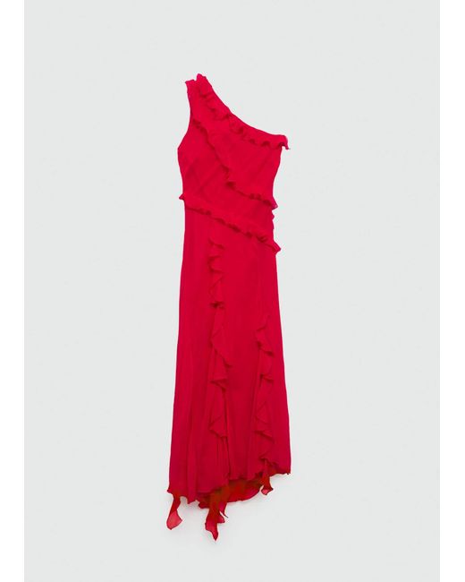 Mango Red Asymmetric Ruffled Dress