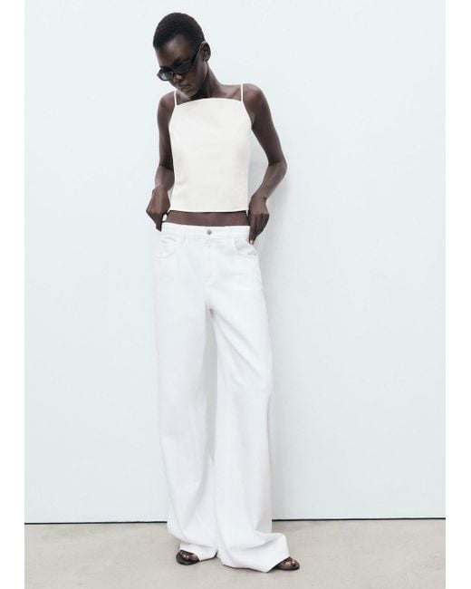 Mango White Low Waist Wide Leg Jeans