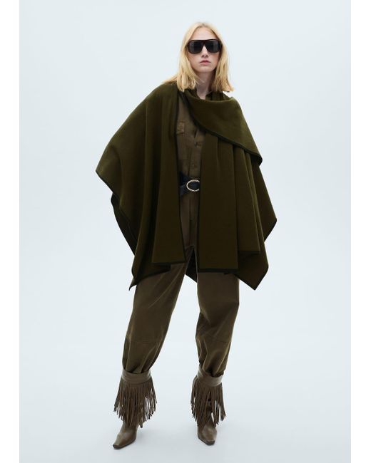 Mango Green Knitted Cape With Contrasting Trim
