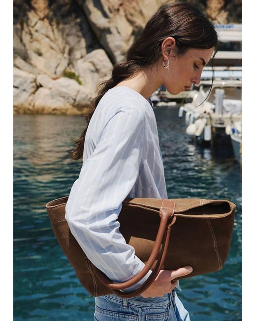 MANGO TEEN Gray 100% Split Leather Bag