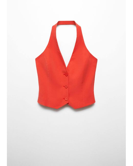 Mango Red Suit Waistcoat With Buttons Coral