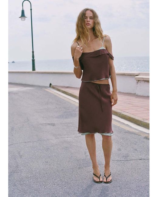 Mango Brown Fluid Midi Skirt
