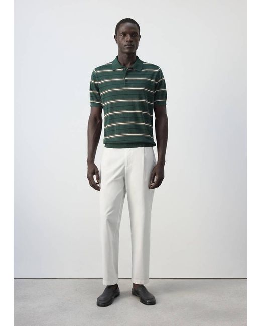 Mango White 100% Cotton Fine-Knit Striped Polo for men