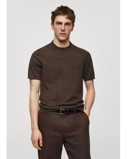 Mango Brown Fine-knit T-shirt for men