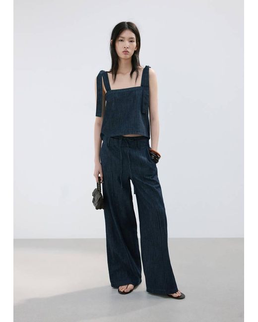 Mango Blue Wide Leg Denim Trousers
