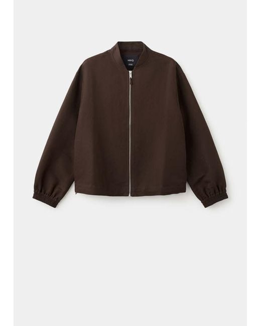 Mango White Linen Bomber Jacket