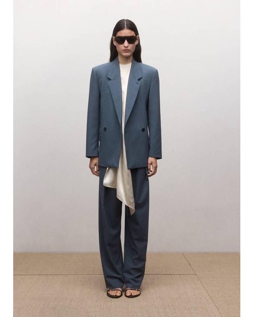 Mango Blue Wool-Blend Suit Blazer