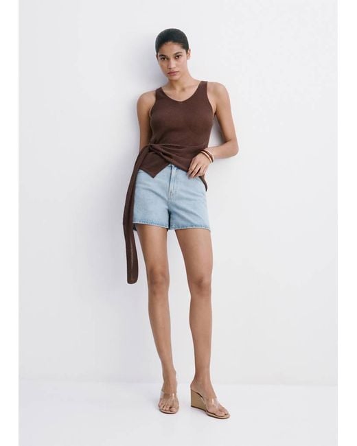 Mango Blue High-Waisted Straight-Fit Denim Shorts