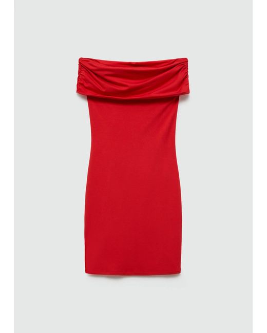 Mango Red Short Off-the-shoulder Dress