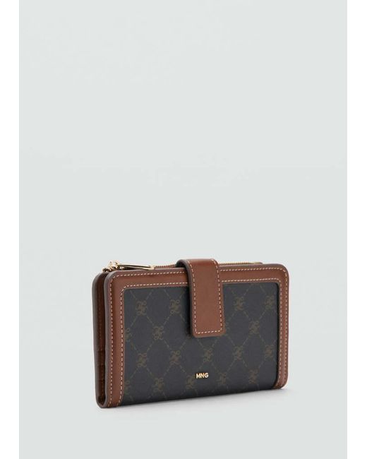 Mango Gray Large Jacquard Wallet With Logo