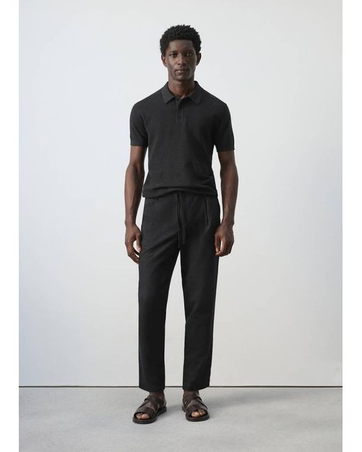 Mango Black Fine Knit Polo Shirt With Microstructure for men