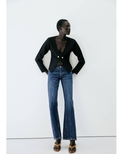Mango Blue Low-Rise Flared Jeans