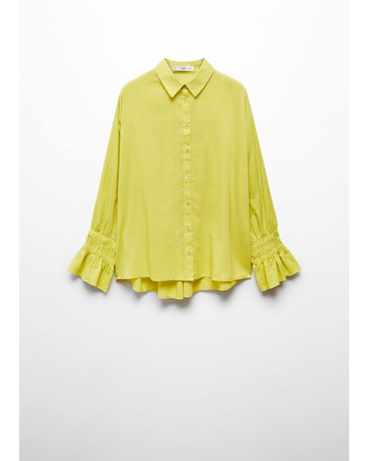 Mango Yellow Ruched Sleeve Shirt