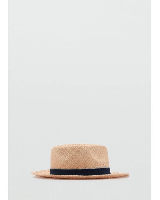 Mango Natural Raffia Hat With Denim Bow