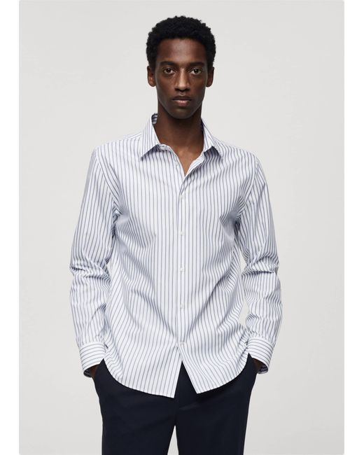 Mango Blue Slim Fit Striped Coolmax Shirt Dark for men