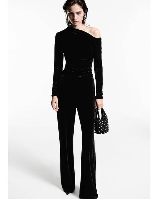 Mango Black Asymmetric Velvet Top