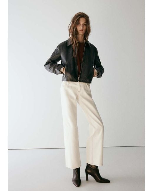 Mango Brown Leather Zipper Jacket