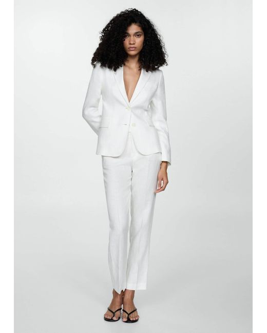 Mango White Linen Suit Trousers