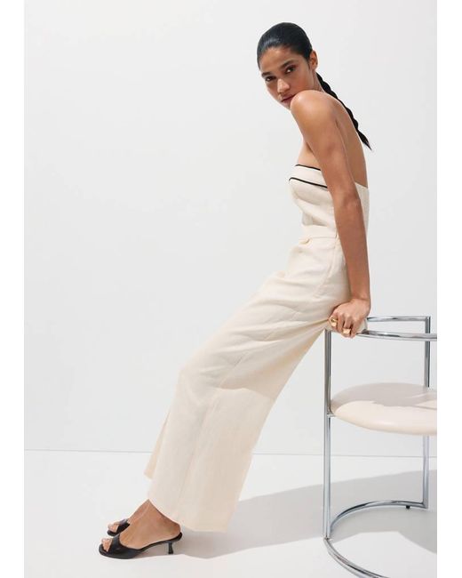 Mango Natural Linen Bandeau Jumpsuit