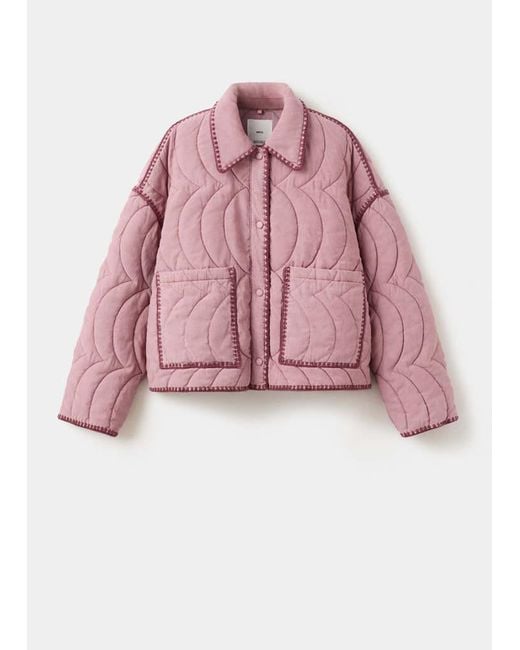 Mango Pink Contrast Piping Quilted Jacket