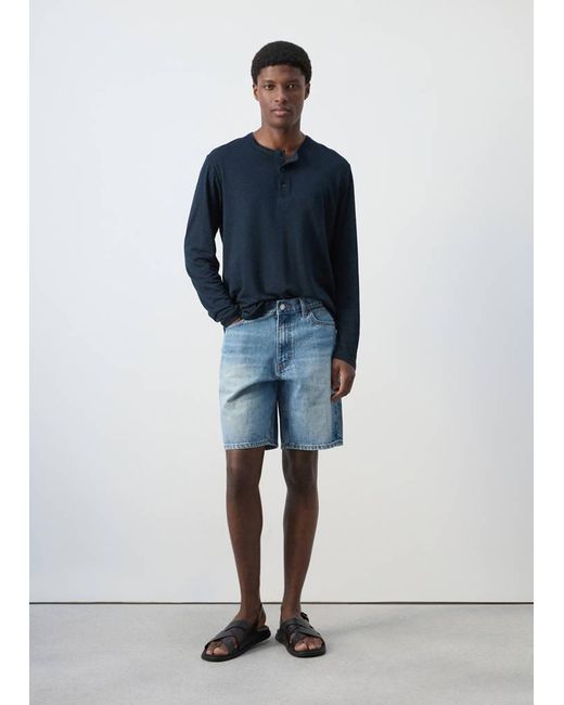 Mango Men's Blue Straight-Fit Denim Bermuda Shorts